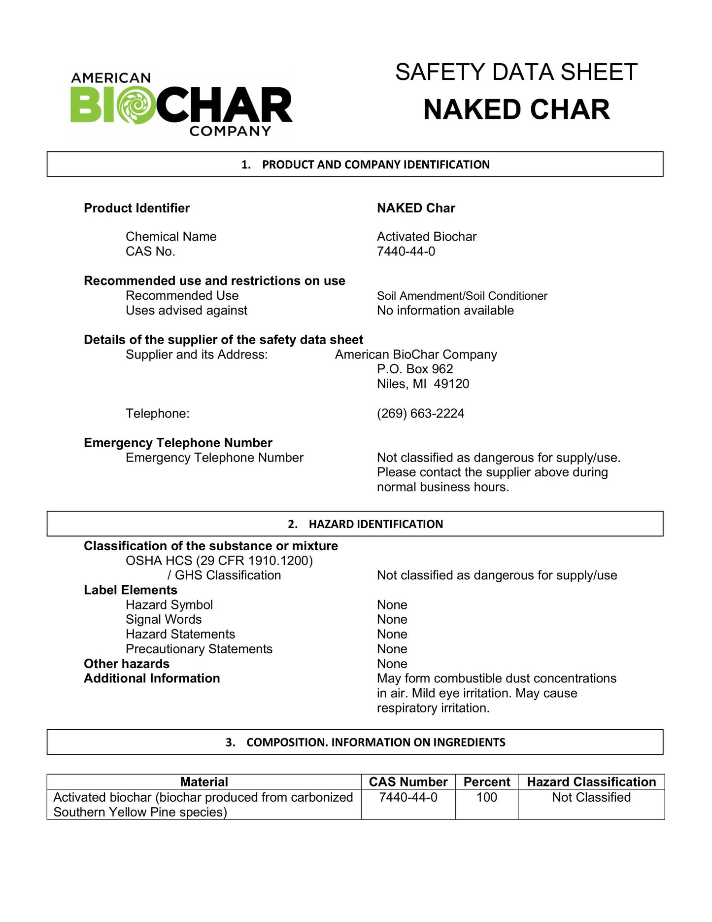 NAKED Char Pure Biochar Soil Amendment - Granular