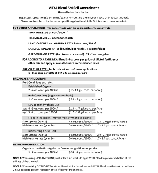 VITAL Blend 5M Soil Amendment - Liquid general instructions for use

