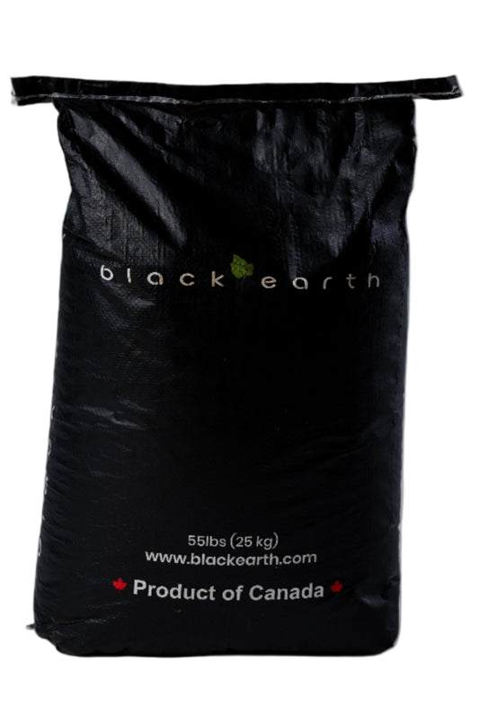 black earth, granular freshwater sourced humate on white background